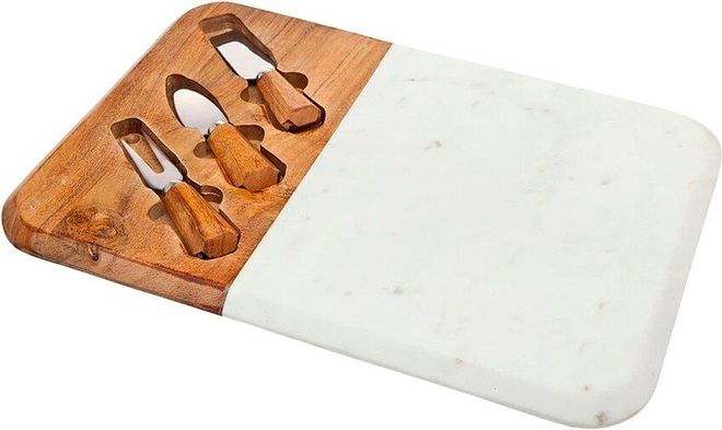 Rosewood Marble & Wood Cheese Board with Cheese Knife Set