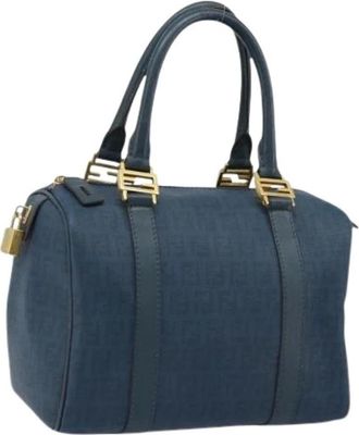 Fendi Pre-owned Handbags, female, Blue, Size: ONE SIZE Pre-owned Zucchino Canvas Boston Bag