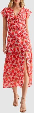 Lush Flutter Sleeve Ruffle Midi Dress in Red Floral at Nordstrom Rack, Size X-Small