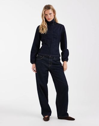Asos Giacca attillata in denim indaco con collo a imbuto-Blu
