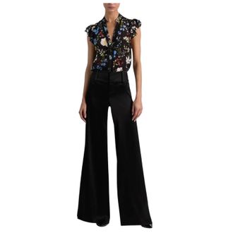 Alice & Olivia Womens Arlette Silk Floral Flutter Blouse In Black