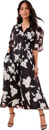 Roaman's Striped Lurex Midi Dress in Black Silhouette Floral at Nordstrom, Size 28