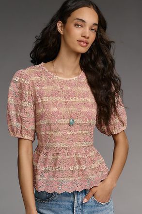 Dolan Lace Stripe Peplum Top