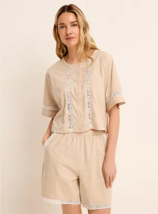 Miiyu Womens Lace-accent buttonned boxy T-shirt