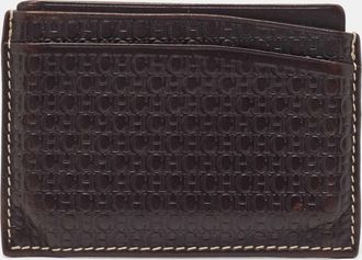 Carolina Herrera Dark Brown Monogram Leather Card Holder