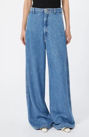 Sportmax Oversize Lyocell Denim Wide Leg Jeans in Midnight Blue at Nordstrom, Size 25