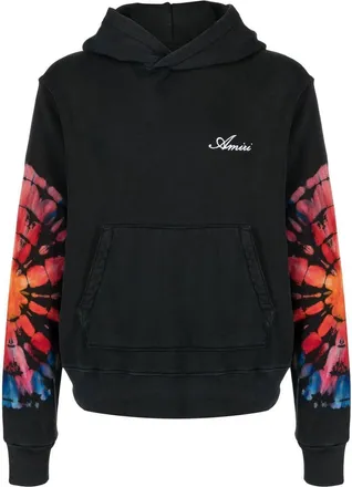 Amiri tie-dye logo-embroidered hoodie - men - Cotton - M - Black