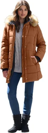 Roaman's Plus Size Classic Length Puffer Coat in Cognac at Nordstrom, Size Medium