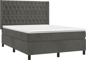 vidaXL Vidaxl - Cama Box Spring Colch&oacute;n Y Led Terciopelo Gris Oscuro 140x190 Cm