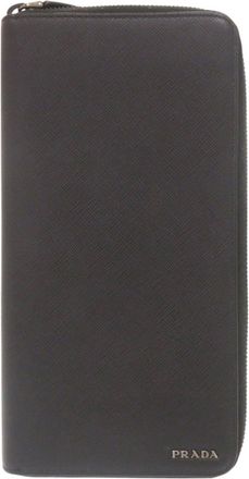 Prada Black Leather Saffiano Long Wallet (Bi-Fold) (Pre-Owned)