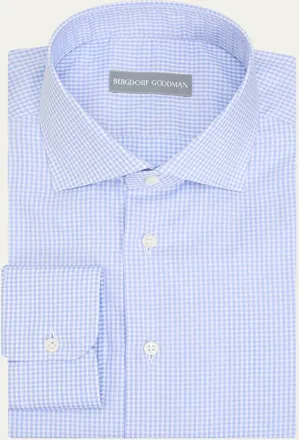 Bergdorf Goodman Mens Cotton Micro-Check Point Collar Dress Shirt