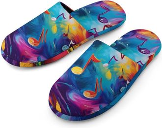 Generic Colorful Music Notes Graffiti Mens House Slippers Slip Indoor Slipper On Shoes Warm Outdoor