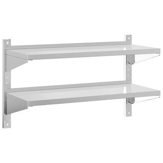 Berkfield Home 2-Tier Wall Shelf 100x40x60 cm Silver Stainless Steel | Size: 100 x 40 x 60 cm