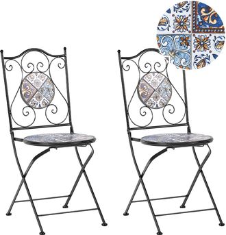 Beliani Conjunto De 2 Sillas De Exterior De Metal De Estilo Vintage Motivo Mosaico Plegable Estructura De Hierro Negro Civita