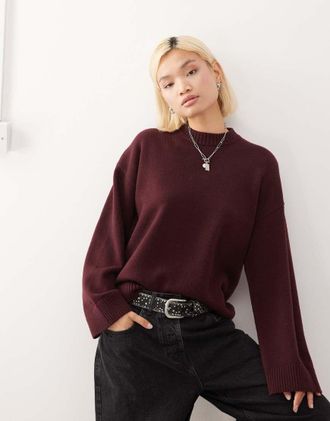 Monki Maglione oversize bordeaux con spalle scivolate-Rosso