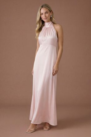 Oasis Womens Blush Satin Halter Neck Maxi Bridesmaid Dress - Pink - Size 10 UK