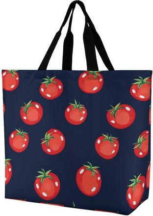 Generic T-omato Pattern Reusable Shopping Bags Large Capacity Grocery Bag Heavy Duty Tote for Women 40x40x16cm
