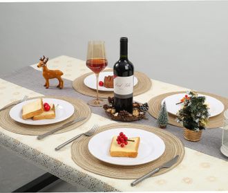 OEM Juego De Mesa Redonda De Polipropileno Tejido, 6 Piezas, Resistente Al Calor, Antideslizante, Lavable, 38 Cm, Color Caf&eacute;