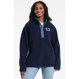 Lands End Unisex Snap Neck Fleece Pullover in Deep Sea Navy at Nordstrom, Size Xx-Large