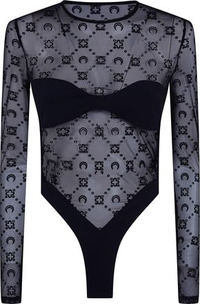 Marine Serre Moonogram Mesh Flock Long Sleeves Bodysuit Top