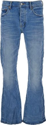 Purple Blue Flared Jeans With Crinkled Effect In Stretch Cotton Denim Man