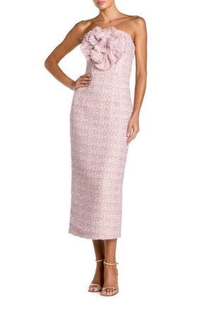 Mac Duggal Boucle Strapless Midi Dress With 3D Flower in Lilac at Nordstrom, Size 10