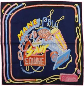 Herm&egrave;s Pre-owned Scarves, female, Blue, Size: ONE SIZE Pre-owned Silk Scarf