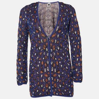 M Missoni Purple Patterned Cotton Knit V-Neck Cardigan