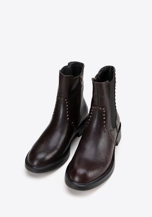 Wittchen Dames Leren Chelsea Boots met Decoratieve Klinknagels Bruin Natuurlijk Leer