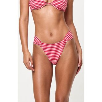 L*Space Dolce Gingham Seersucker Bikini Bottoms in Lipstick Red at Nordstrom, Size X-Large