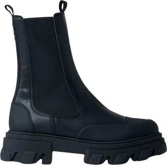 Ganni Cleated Mid Chelsea Boot - Dames - Chelseaboots - Zwart - 40 EU - Leer - Schoenen