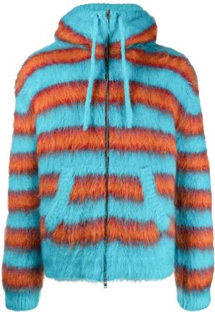 Marni striped knitted hoodie - men - Polyamide/Polyamide/Polyester/Mohair - 44 - Blue