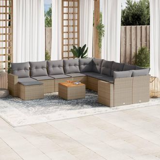 vidaXL Juego De Sof&aacute;s Jard&iacute;n Con Cojines Beige Mezcla 12 Pzas Rat&aacute;n Pe Vidaxl