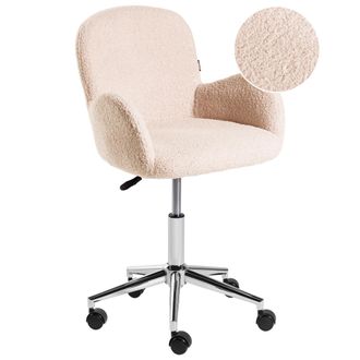 Beliani Silla De Oficina Giratoria Moderna Con Reposabrazos Altura Ajustable Boucl&eacute; Beige Claro Priddy