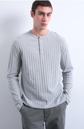 Topman Long Sleeve Rib Henley in Grey at Nordstrom, Size Xx-Large