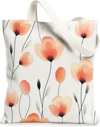 Generic Spring Luxury Poppy Canvas Tote Bag for Shopping 13x15, Cute Floral Wildflower Reusable Grocery Print Pattern Bag for Women, Flower Simple Beach Aesth