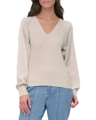 DKNY Mix Media V-Neck Sweater