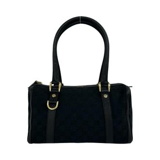 Gucci Black Canvas Leather Boston Bag Handbag Tote Bag (Pre-Owned)