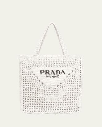 Prada Bicolor Woven Logo Shopper Tote Bag