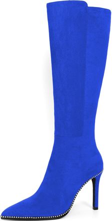 EDEFS Royal Blue Suede Knee High Heeled Boots for Women Elegant Pointed Toe Tall Boots with Slim Leg Fit Ideal for Evening Wear UK3