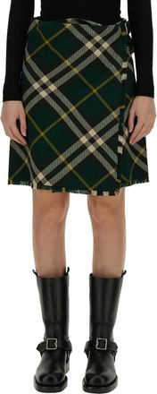 Burberry Lange Kilt Rok - Dames - Korte rokken - Groen - 2XS - Wol - Rokken