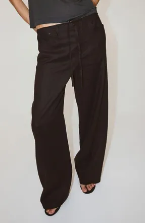 Mango Bow Linen Pants in Chocolate at Nordstrom, Size 6