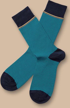 CHARLES TYRWHITT Fine Stripe Socks - Aqua Green Size 10.5-13 by Charles Tyrwhitt
