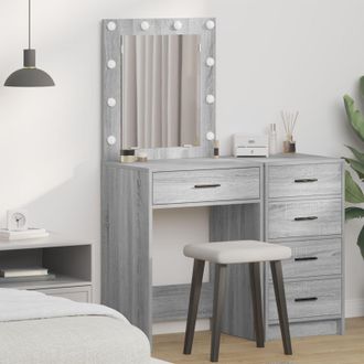 Berkfield Home Dressing Table with LED Lights Grey Sonoma 50x41x135 cm | Size: 50 x 41 x 135 cm
