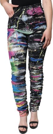 Dolce & Gabbana Womens Multicolor Splatter Paint Cotton Skinny Denim Jeans Elastane Clothing