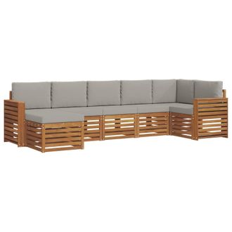 vidaXL Conjunto De Sof&aacute; Seccional Con Coj&iacute;n 7 Pcs Gris Natural Y Claro Vidaxl