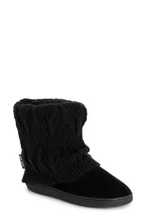 Muk Luks Raquel Faux Fur Lined Indoor/Outdoor Bootie Slipper in Black Black at Nordstrom Rack, Size X-Large