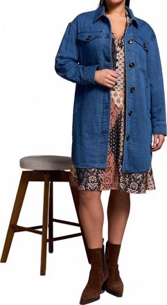 Tribal Quilted Cotton Button Front Shacket In Bluebliss