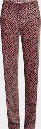 Dries Van Noten Pachas Flocked Dot Straight-Leg Pants