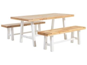 Beliani Conjunto de comedor 6 personas de madera de acacia madera clara
